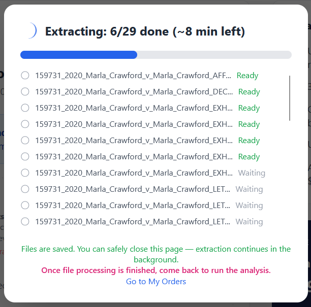 Document extraction in progress - 6 of 29 files processed